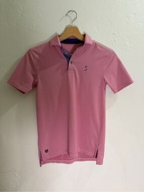 Greyson Youth Pink White Striped Performance Polo Spread Collar Golf L (8/9)